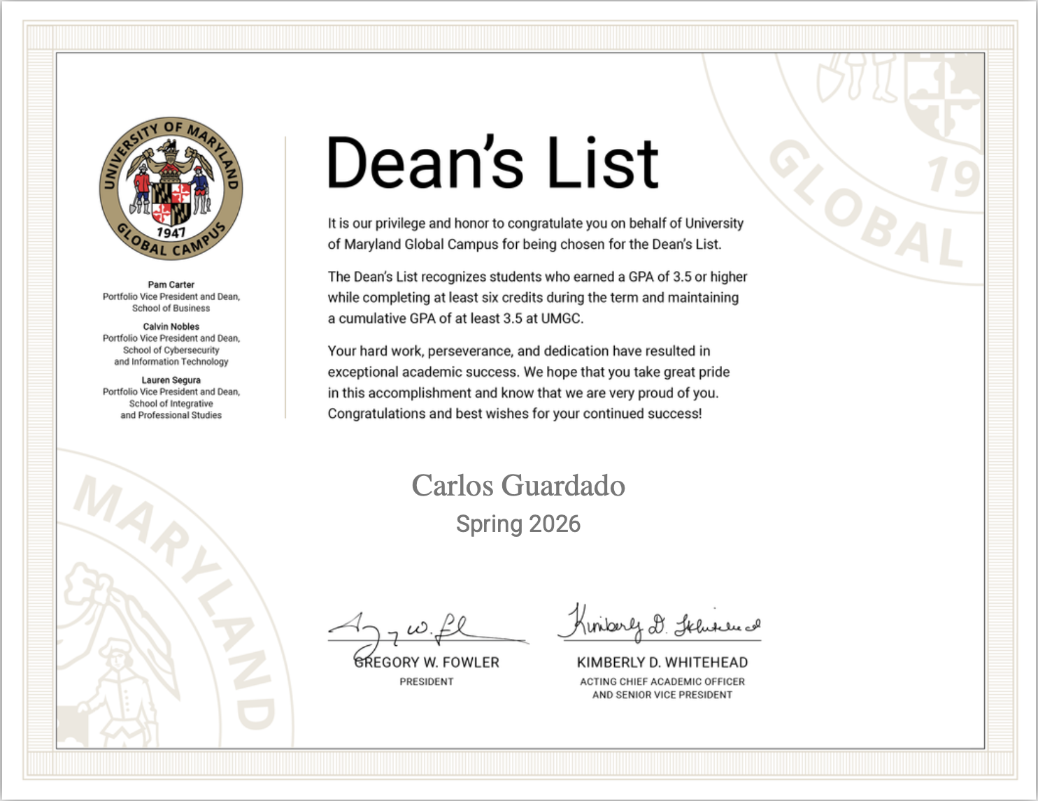 Dean's List
